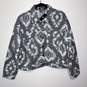 Blue B Western Aztec Print Jacket Womens Size L Gray Purple Cowgirl